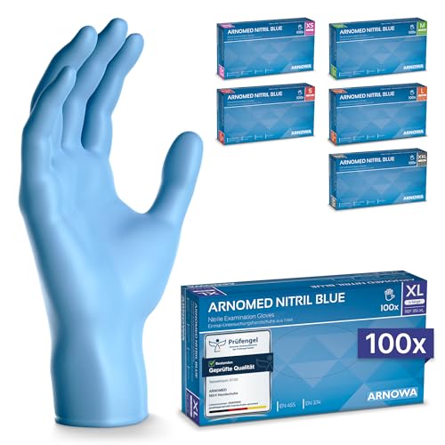 100x ARNOMED Einweghandschuhe Blau Nitril Handschuhe Einmalhandschuhe XL