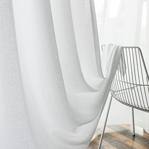 Melodieux White Semi Sheer Curtains 96 Inches Long For Living Room - Linen Look Bedroom Grommet Top Voile Drapes, 52 By 96 Inch (2 Panels) #TOP5