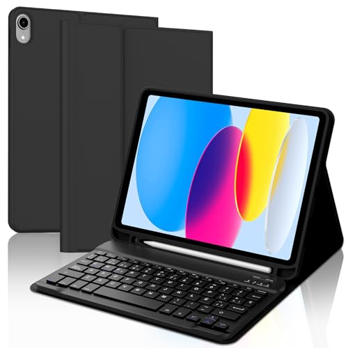 WAVATA Funda Teclado para iPad 10ª Gen 2022/ A16 11 Gen 2025- Teclado Español Bluetooth Desmontable para iPad 11 Gen 2025/10 Gen 2022, Negro