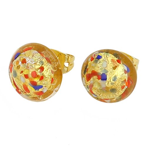 Glass Of Venice Murano Glass Button Stud Earrings - Multicolor Confetti