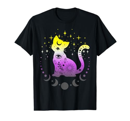 Non-Binary Nicht-binäre Pride-Flaggenfarben Astronomie-Katze T-Shirt