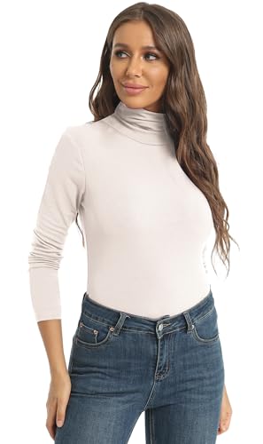 Image of Women's Casual Long Sleeve Turtleneck Tops Slim Fitted Lightweight Base Layer Shirts