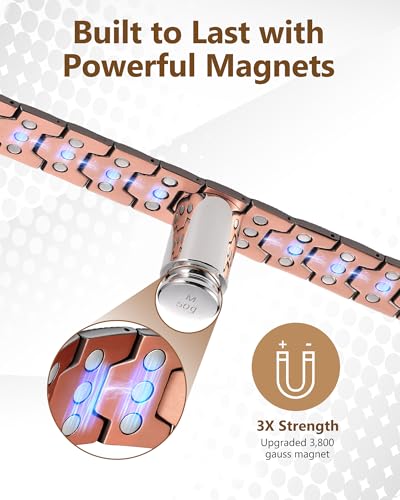 Image of Feraco Copper Magnetic Bracelets for Men,Pure Copper Jewelry Gift | 3X Strength Neodymium 57 Magnets,Powerful 3500 Gauss,Adjustable Length