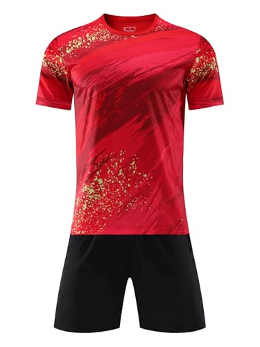 Kids Boys Football Game Training Sport Outfits Short Sleeve Stylish Print T-shirt And Drawstring Boy Shorts Set Red Type B 9-10 Years