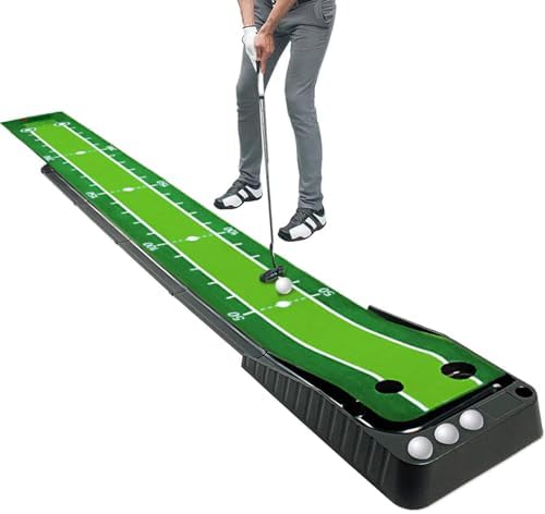 Asgens Putting Green Indoor Golf Putting Mat - Easy to Assemble with Automatic Ball Return and Distance Marker, Velvet Surface Suitable for Office, Recreation Room, Patio - 9.8 Feet with 3 Bonus Balls