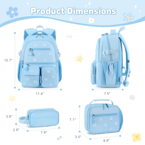 Image of DIGOBAY Backpack for Girls 6-8, 3PCS Embroidery Toddler Girls Backpack with Lunch Bag Pencil Case, 15.7 inch Kids School Bookbag for Preschool Kindergarten Elementary Daycare Backpacks, BLue Flower