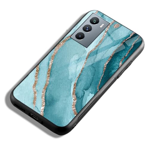 Image of COLORflow Back Cover Compatible with iQOO 9 SE 5G | Blue Marble Golden Stripes | Shockproof TPU Bumper Cover with Camera Protection Back Cover Compatible with iQOO 9 SE 5G