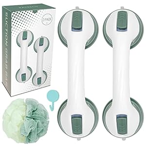 2 Pack Shower Handle – 12 inch Grab Bars for Bathroom with Strong Suction Cup,Bathroom Balance Bar Safety Hand Rail,Shower Grab Bars for Injury,Senior,Elderly