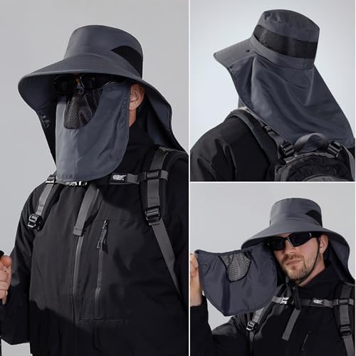 TAGVO Chapeaux de Pêche pour Hommes Femmes, Chapeau Randonnée avec Protection Cou Visage Chapeau De Soleil de UPF 50+ Pliable Chapeaux de Safari Bucket Hat - Sangle de Menton Réglable – vue 4