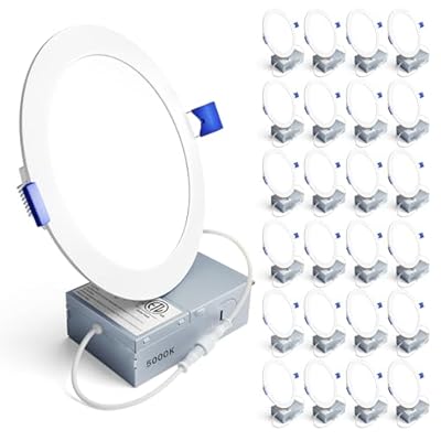 Ensenior 24 Pack 6 Inch LED Recessed Light, Dimmable, 5000K Daylight, 1200LM High Brightness, 12W 120V, Damp Rated, Ultra-Thin Canless Wafer Ceiling Light - ETL & FCC & IC