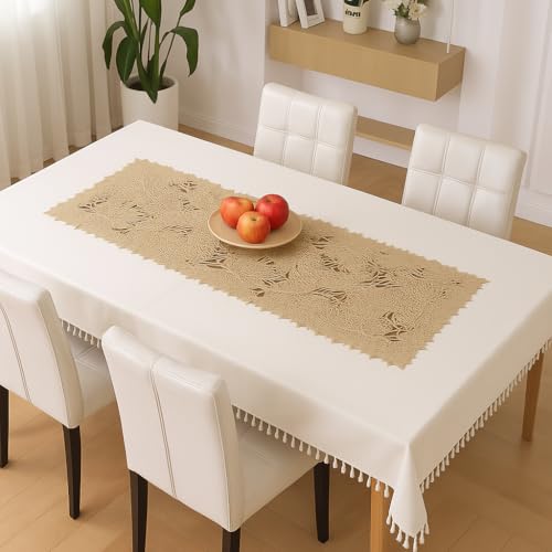 Image of Homerz Premium Table Runner, PVC, Size- 92x34 cm | Waterproof, Heat Resistant, Non-Slip, Easy to Clean Soft Table Runner for Coffee Table, Dining Table and Centre Table. (Golden Stem)