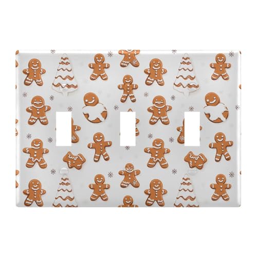 Light Switch Cover Cute Christmas Gingerbread Man Wall Plates for Electrical Outlets 3 Gang 202b6537