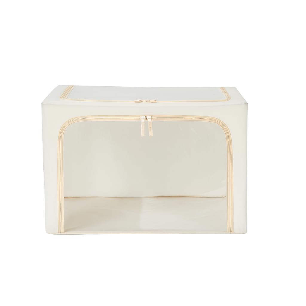 Periea Tan ‘Beau’ Folding Collapsible Stackable Fabric Home Storage Boxes With Steel Frames (, Small)