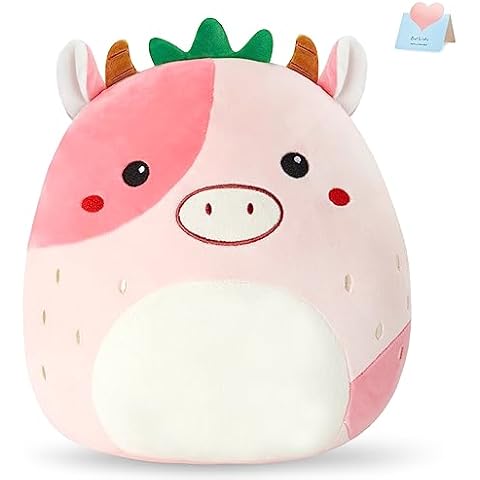 CozyWorld 12" Strawberry Cow Plush Pillow Stuffed Animals Original Plushie Cute Soft for Boys Girls Cover