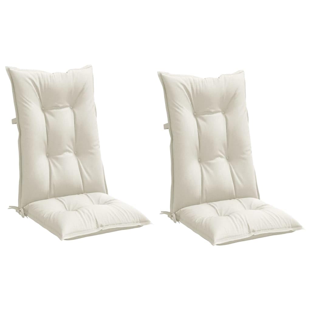 Hochlehner-Auflagen 2 STK. Melange Creme 120x50x7 cm, Bequeme Sitzkissen für Gartenstühle Hochlehner, Polyester-Stuhlkissen mit Füllung und Befestigungskordeln