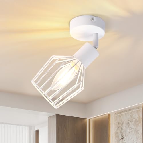 Lichtmaler Deckenstrahler 1 Flamming Wei&szlig; Deckenlampe - Deckenspots Schwenkbar E14 Vintage Deckenleuchte Drehbar 350&deg; f&uuml;r Flur Badezimmer K&uuml;che (ohne Leuchtmittel)