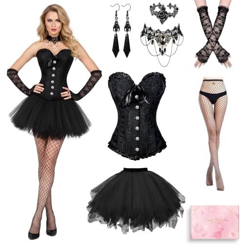 Korsett Damen Halloween und Gothic Tüllrock, Spitzen Korsett und Gothic Accessoires, Halsketten, Ohrringe, Ringe, Vintage Korsetts und Elegante...
