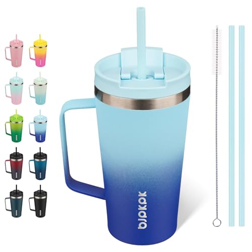 Image of BJPKPK 18oz Insulated Tumbler with Handle, Lid & Straw, Stainless Steel