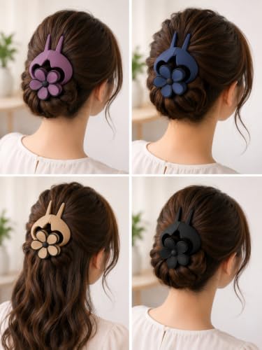 Image of Floral Hair Stick Pins, Multicolour, Flower Design, Set of 2, Hair Accessories