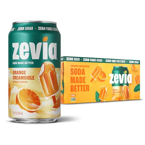 Zevia Zero Sugar Soda, Orange Creamsicle, 12 oz Cans (8-Pack) – Caffeine Free, Naturally...