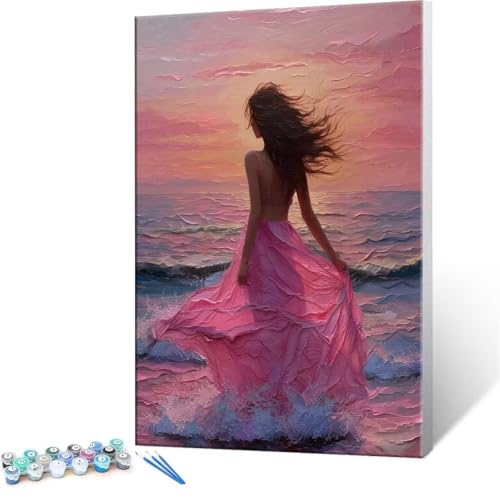 Pintar por Numeros Adultos, DIY Beautiful Woman Painting by Numbers Kits Cuadros por Numeros, Pintura de Bricolaje Sobre Lienzo con Pinceles Decoración para el Hogar Regalo 70x90cm sin marco A-235