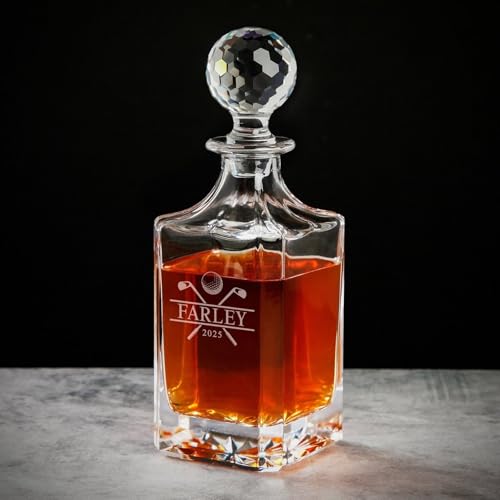 Custom Whiskey Decanter With Crystal Golf Ball Stopper - Crystal Golf Decanter, Golf Whiskey Set For Golf Enthusiasts And Whiskey Lovers