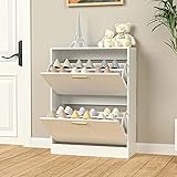 NOVAMAISON Hidden Shoe Cabinet with 2 Flip Drawers, Narrow Shoe Storage Cabinet for Entryway, Freest