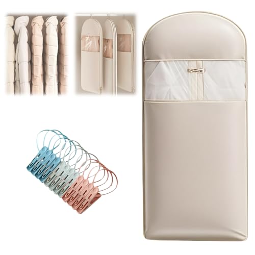 Housse de protection transparente beige pour vêtement suspendu avec zip