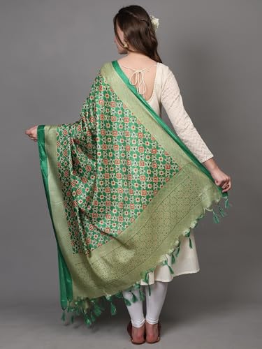 Women's Art Silk Dupatta with Printed Geometric Patola Pattern | Ethnic Designer Stole, Scarf for Girl's4