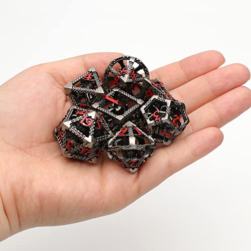 Dnd Dice For Dungeons And Dragons Metal Polyhedral Dice Set Role Playing D&D Dice Hnccesg Hollow Cthulhu Dice Gaming D And D Dice For Table Game Rpg Pathfinder Warhammer Shadowrun (Red Number) #TOP5