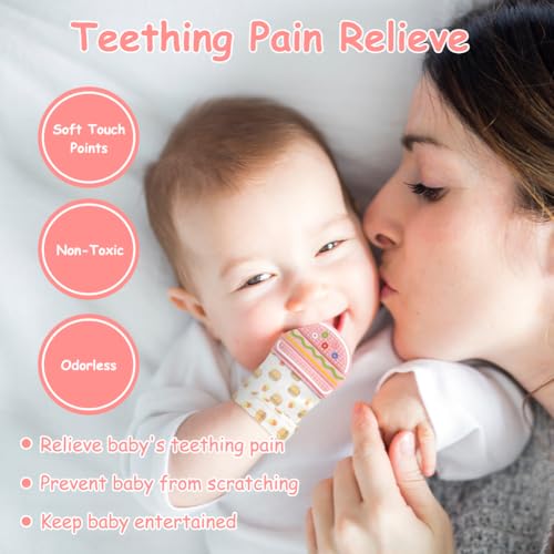 Image of 2Pack Silicone Teething Mitt, Hamburger Baby Teething Toy for 0-6 6-12 Months, Food Grade Silicone Infant Teething Mitten, BPA-Free Baby Chew Toys for Pain Relief, Sucking Needs
