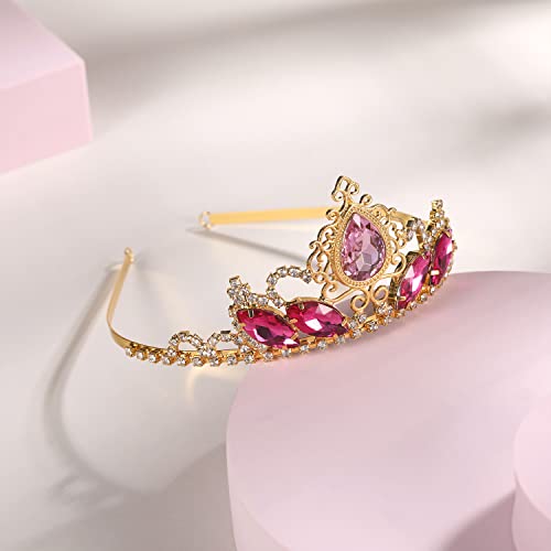 Pink Rhinestone Tiaras Fairy Bridal Headpiece Birthday Halloween Gold Crown #TOP1