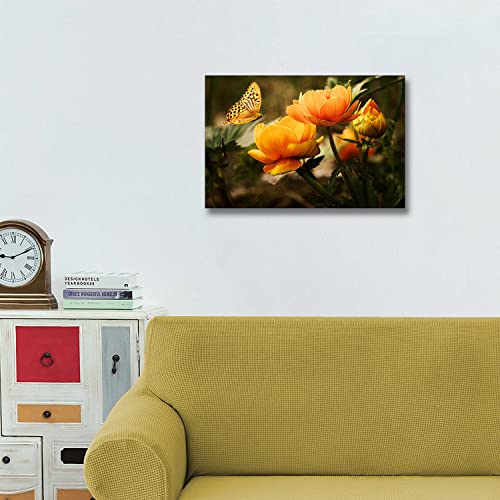 Toile d'art mural peintures fleur papillon argenté 50
