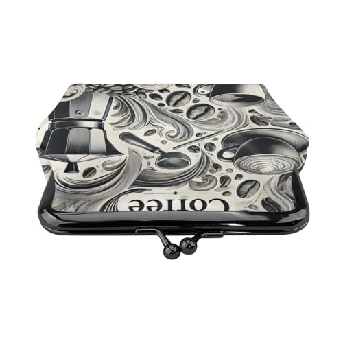 Pu Leather Buckle Coin Purse Ink-Coffee-Moments Girls Kiss-Lock Change Purse Wallets2