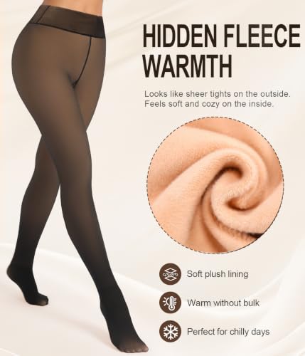 Image of MERYLURE Fleece Lined Tights Women Fake Translucent Warm Pantyhose