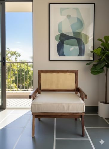 Image of WELL KNOWN Wooden Folding Chair | Portable Foldable Armchair for Balcony, Patio, Living & Drawing Room | Sheesham Wood, Honey Finish (Natural - Rattan)