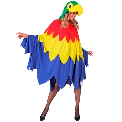 W WIDMANN MILANO Party Fashion - Kostüm Papagei, Poncho mit Kapuze, Vogel, Tierkostüm, Faschingskostüme