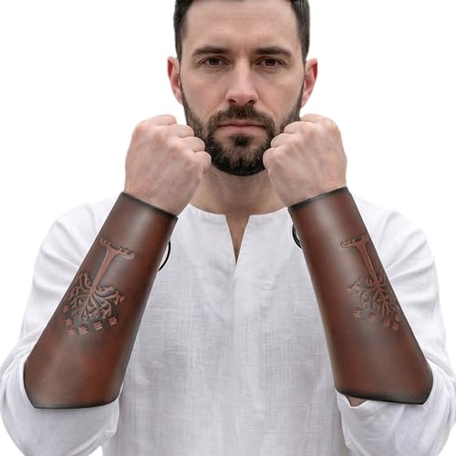 Brazaletes medievales de cuero auténtico House of Warfare para protección de brazos en LARP