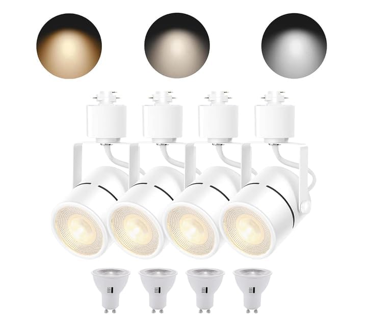 Image of White 4PCS LED Track Lighting (No Rails) with Advanced Replaceable GU10 Bulbs, Switchable 3CCT(3000K /4000K /6000K) and Dimmable Brightness(20%-100%), Versatile Ceiling Spotlight Fixtures for Any Space
