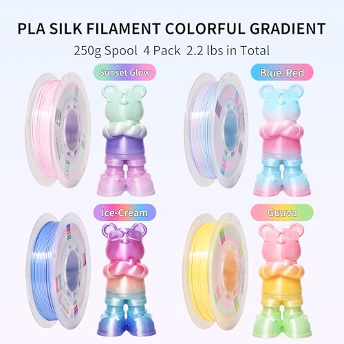 Image of RAMBERY Silk Rainbow PLA 3D Printer Filament Bundle Shiny Multicolored Filament 1.75mm Fast Color Change 3D Printing Filament for Most 3D Printer, 4 Spools 250g Each (2.2lbs)
