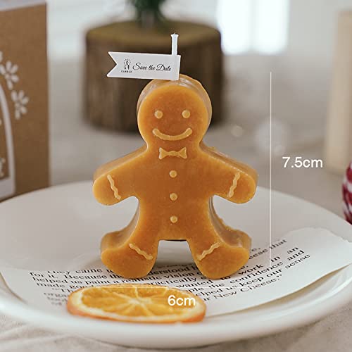 Gingerbread Man Shaped Scented Candle,65G Handmade Aesthetic Aroma Soy Wax Christmas Decorative Candle for Table Photo Prop,Prefect for Christmas Eve Party Decoration and Gift (Yellow)