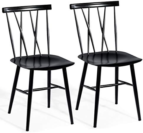 COSTWAY Dining Chair Set of 2, Farmhouse Windsor Chairs Dining Room Chairs with Spindle Back and Sturdy Metal Construction, Kitchen Side Chairs for Living Room Restaurant, Black (Height 17'') - Thumbnail 5