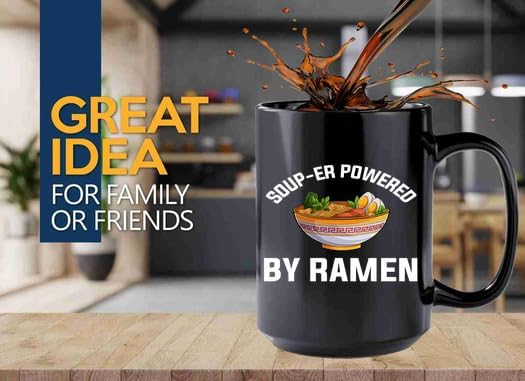 Ramen Coffee Mug 15oz Black -Powered by ramen - Food Lovers chicken pumpkin vegan pantry spicy noodles image 2