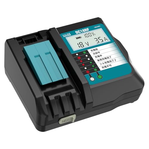 Abeden マキタ 充電器 DC18RF充電器 マキタ18V互換充電器 マキタ14.4V互換充電器 液晶パネル付き 充電メロディー 壁付け スマホ等充電用【USB充電ポート付き】マキタ14.4V~18Vバッテリーに適用 PSE認証済み