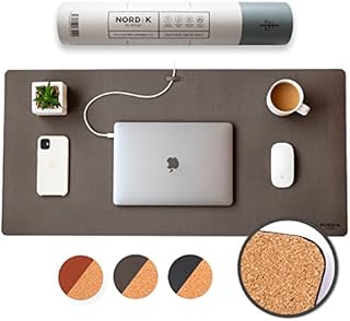 Nordik Cork Leather Desk Mat Cable Organiser (Gunmetal Grey 89 X 43 cm) Premium Extended Mouse Mat for Home Office Accessories - Non-Slip Vegan Leather Desk Pad Protector & Desk Blotter Pad