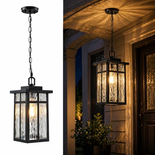 Furehind Outdoor Pendant Light for Porch, Exterior Hanging Lantern