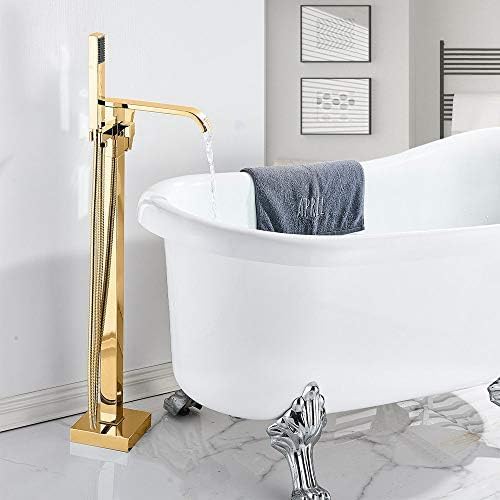 BXLYUJTY Grifo de Ducha de bañera de Montaje en Suelo Dorado, Grifo de baño Independiente de latón, Grifo Mezclador de bañera con Patas de Garra, Cromo, Negro Mate, ambicioso, dorad