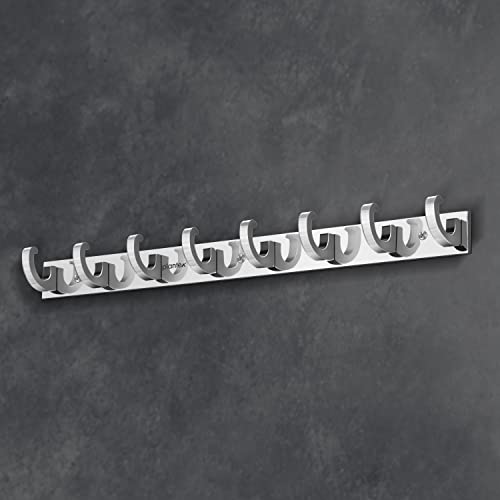 Image of Plantex Aluminium Hook Rail for Bathroom /Cloth and Towel Hanger for Wall /Hook Rail Bar for Clothes - Pack of 2 (8 Pin, Chrome)