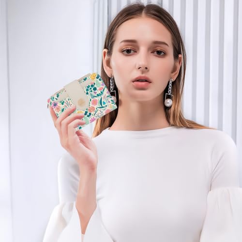 Image of Floral Womens Bifold Wallet,Compact Leather Credit Card Holder | RFID leather small Card wallet for crossbody bag,billfolds for women with 12 card slots 3 ID window, gift for women girls