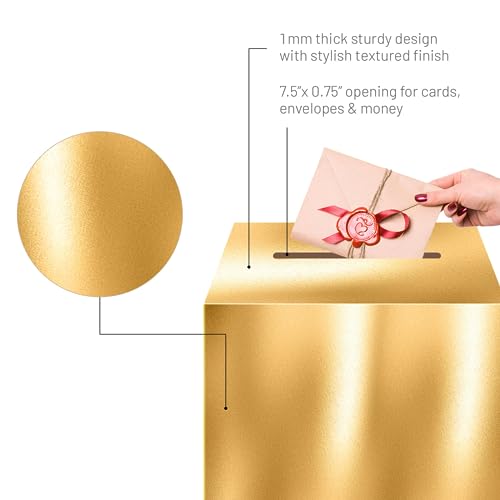 Image of JC HUMMINGBIRD Gold Card Box - 10 inchx10 inch Foldable Gift Box with Slit for Weddings, Birthdays, Graduations, Donations, Envelopes, Cards